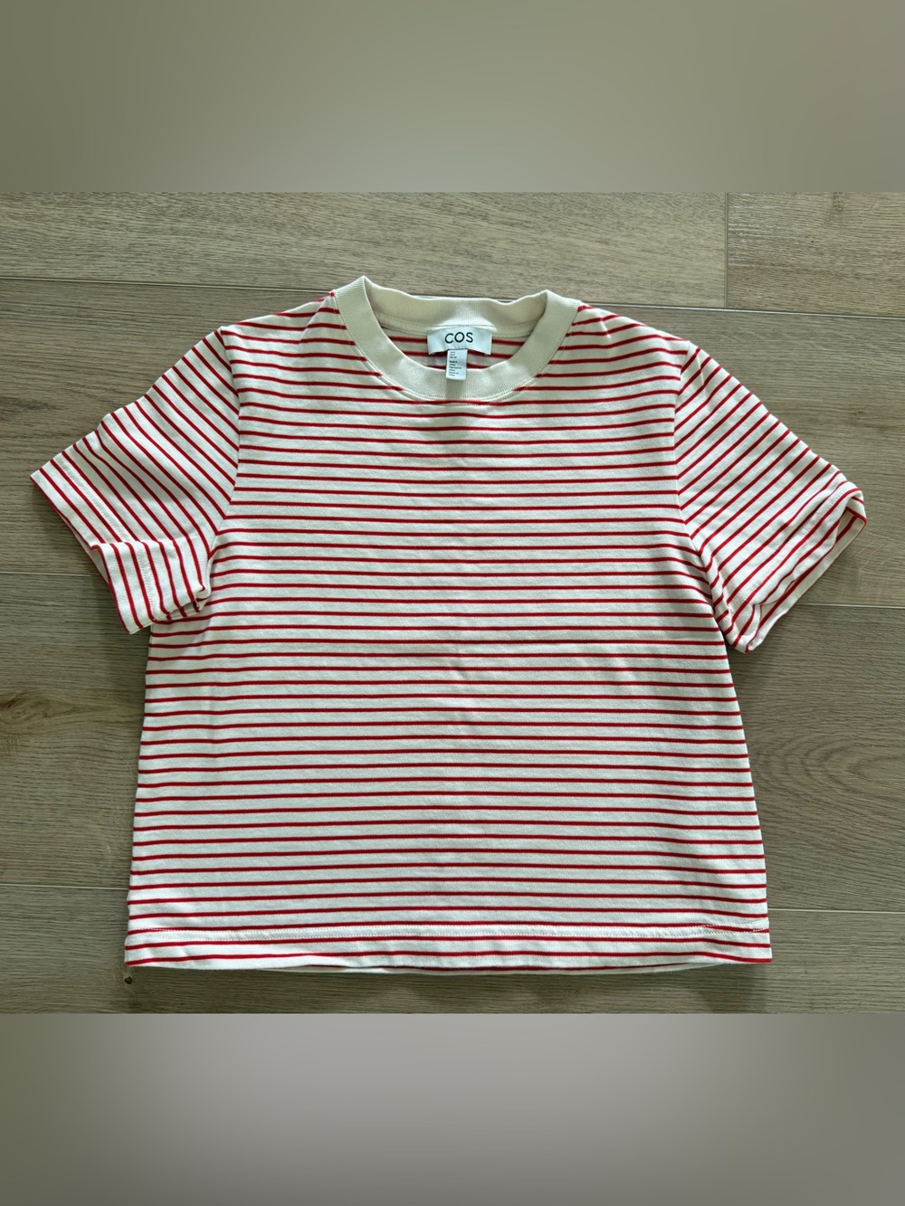 COS Heavyweight Breton Stripe Cotton T-Shirt Small Red Cream